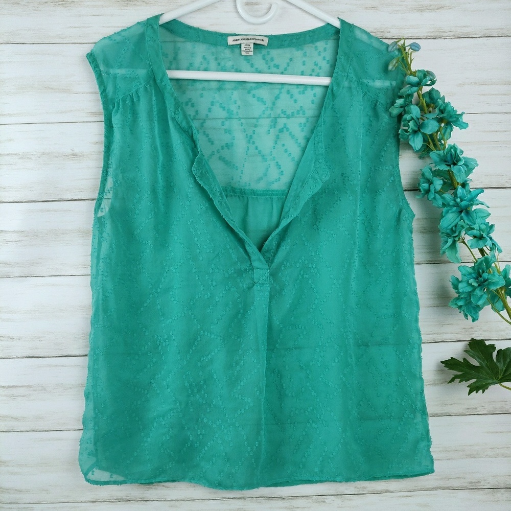 American Eagle AE sheer textured blouse top d3